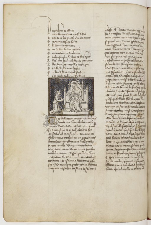  Français 829, fol. 83v, Guillaume de Digulleville priant la Vierge Marie, ~1390 Crédit : Gallica